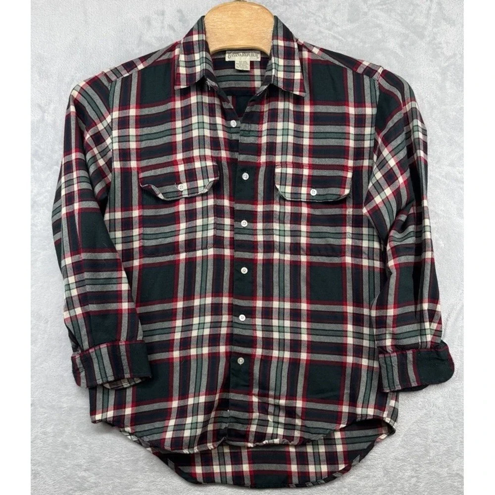 Banana Republic Vintage Wool Plaid Shirt Gray Men's Size M